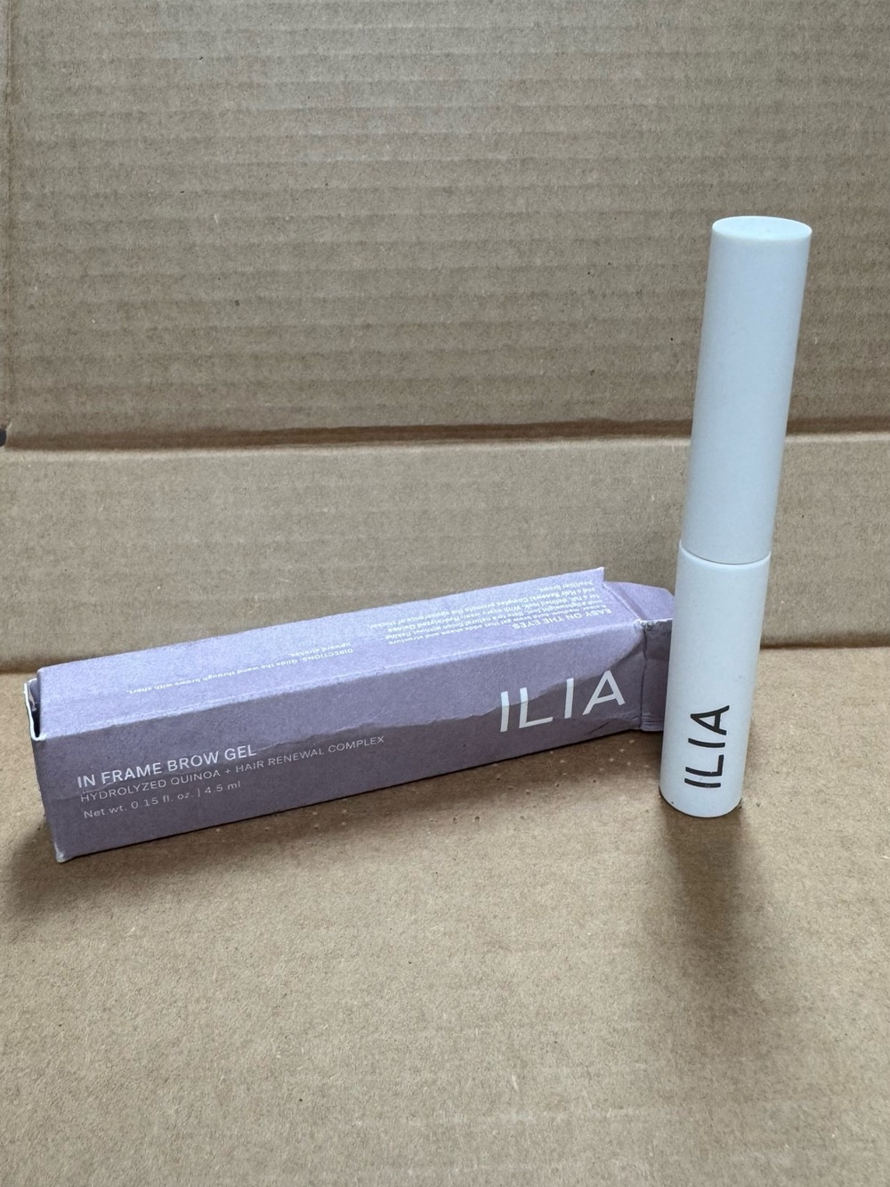 ILIA Brow Gel with Lavender-Tone Packaging and White Tube